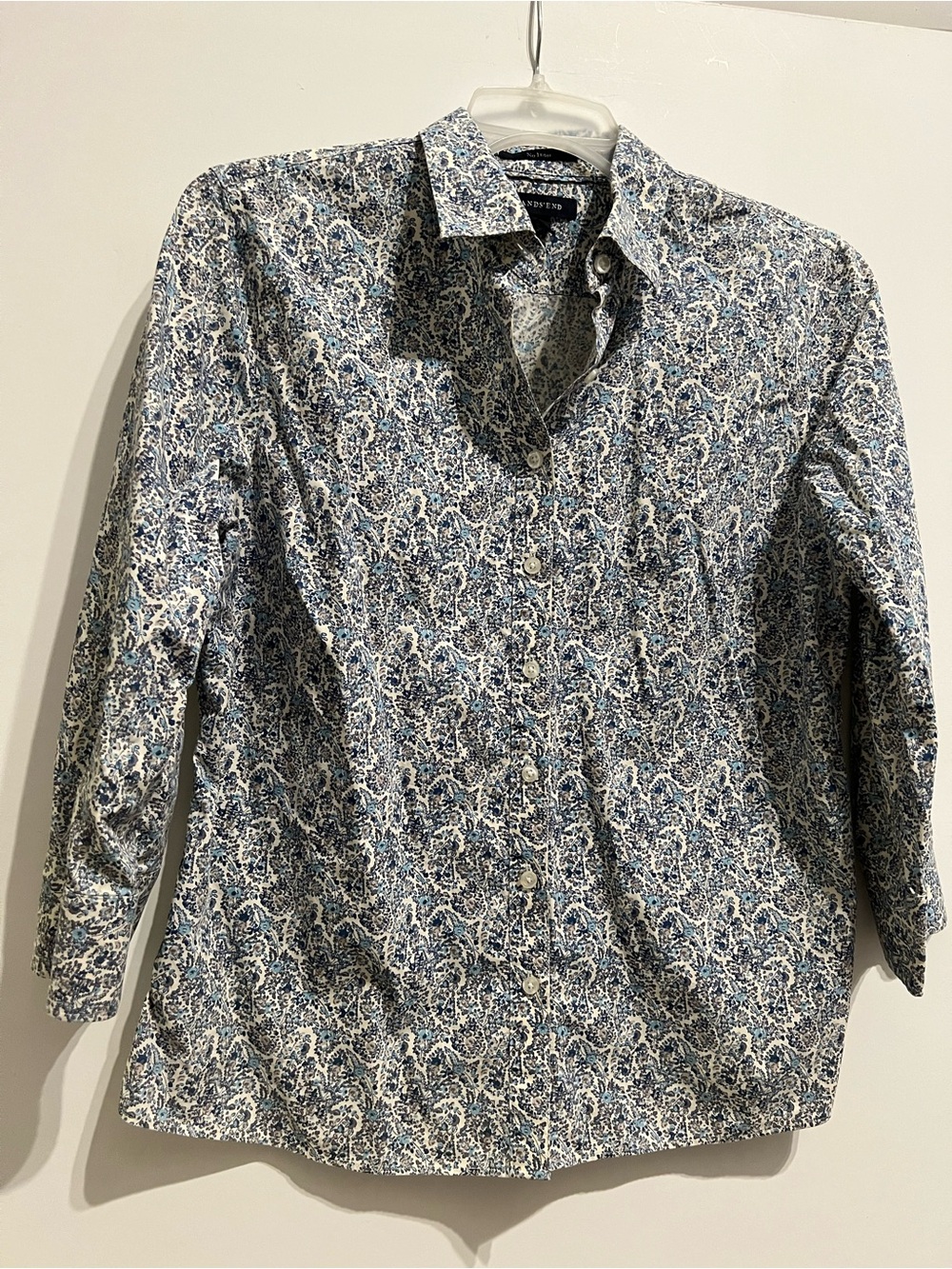 Lands' End Blue Floral Button-Up Top, 10-12